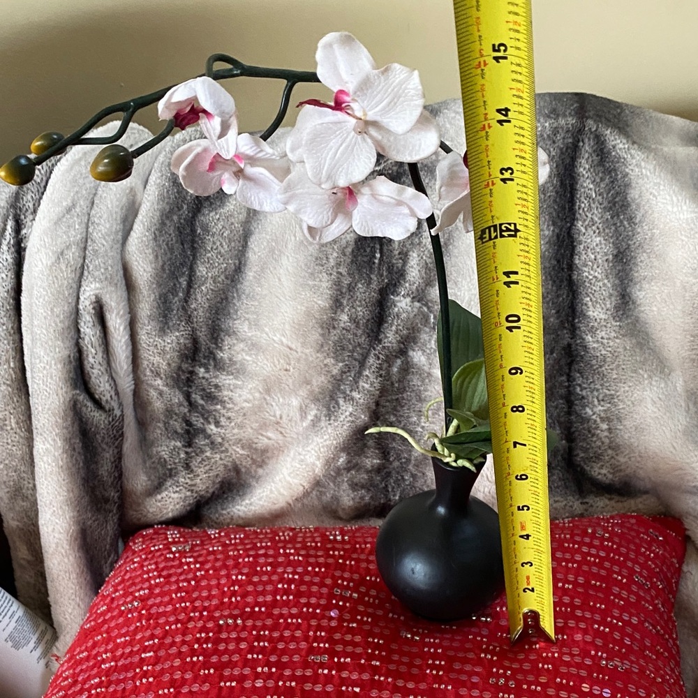 Realistic Orchid In A Black Vase Flower Arrangement
